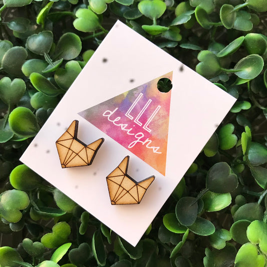 Geometric Fox Head Etched Timber Stud Earrings.