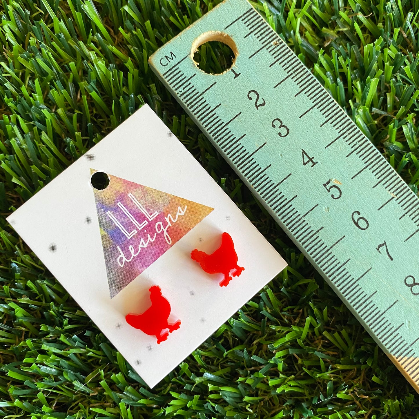 Chicken Earrings - Little Red Hen Acrylic Stud Earrings.