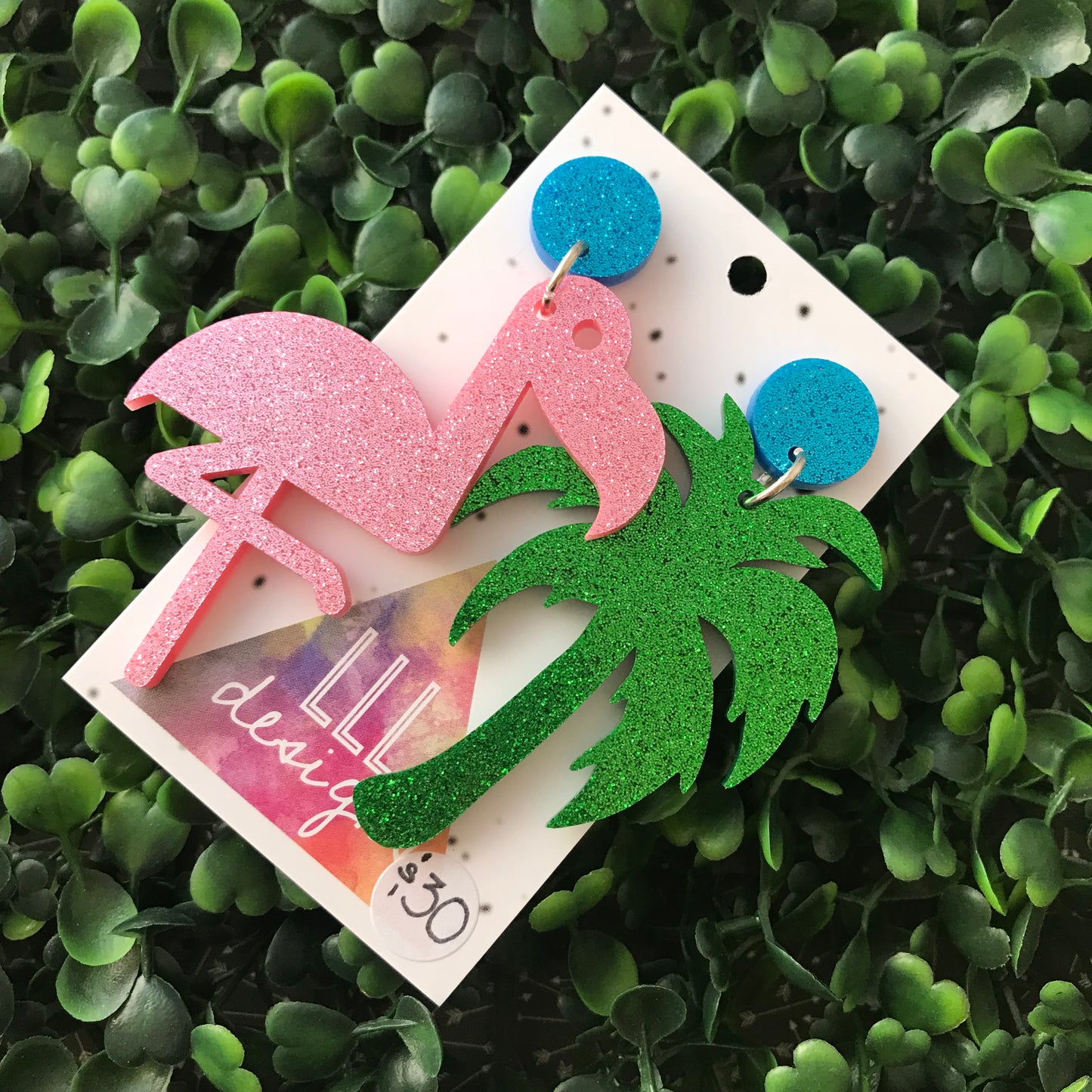 Mega Size Totes Tropical Statement Dangles. A mis-match made in heaven! Flamingo and Palm Tree Awesomeness.