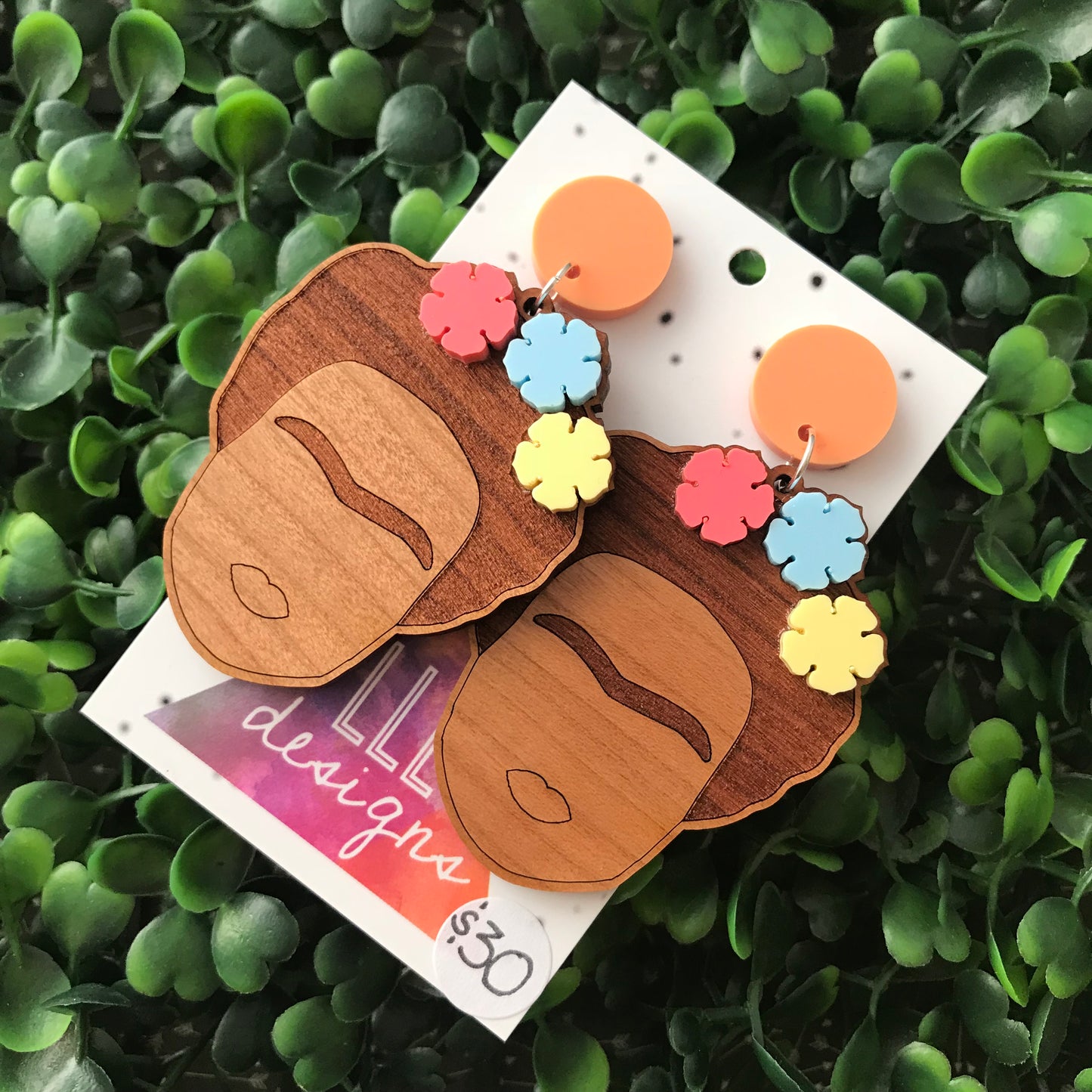 Fabulous Frida Stacked Statement Dangle Earrings. Bamboo & Glitter Acrylic Laser Cut Earrings. Fun and Fabulous Earrings!! (matte pastel)