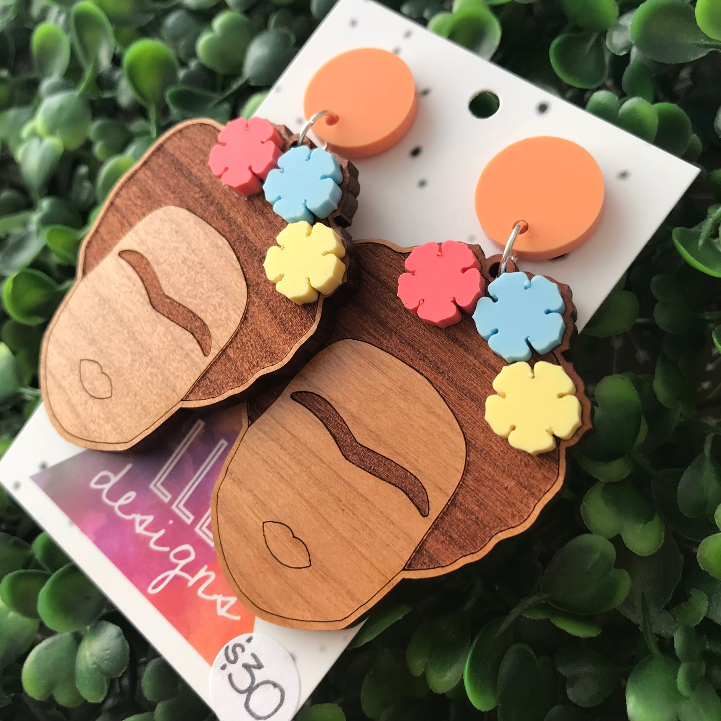 Fabulous Frida Stacked Statement Dangle Earrings. Bamboo & Glitter Acrylic Laser Cut Earrings. Fun and Fabulous Earrings!! (matte pastel)