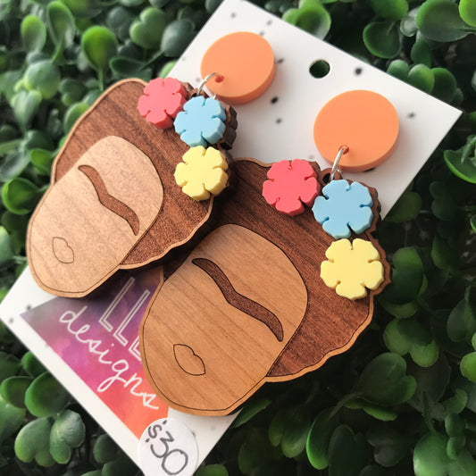 Fabulous Frida Stacked Statement Dangle Earrings. Bamboo & Glitter Acrylic Laser Cut Earrings. Fun and Fabulous Earrings!! (matte pastel)