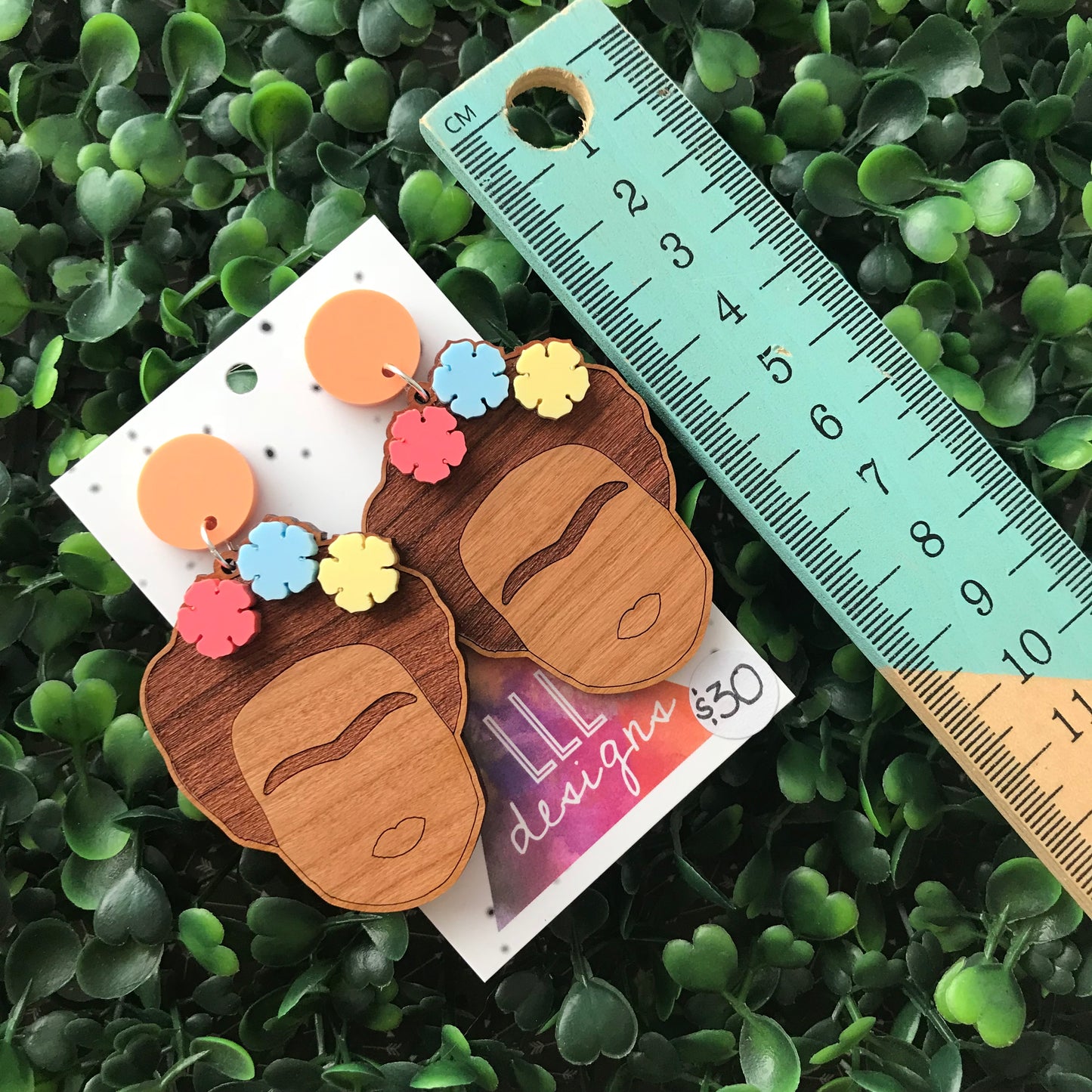 Fabulous Frida Stacked Statement Dangle Earrings. Bamboo & Glitter Acrylic Laser Cut Earrings. Fun and Fabulous Earrings!! (matte pastel)