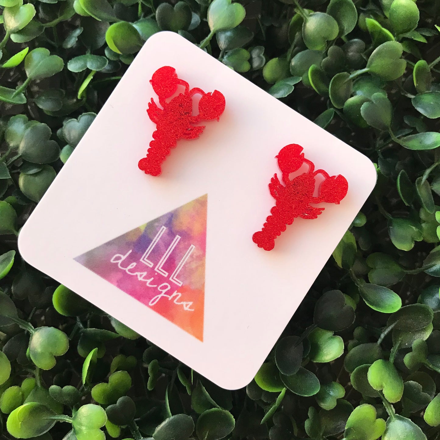 Glorious Glitter Red Lobster Lovin Stud Earrings. Quirky Earrings.