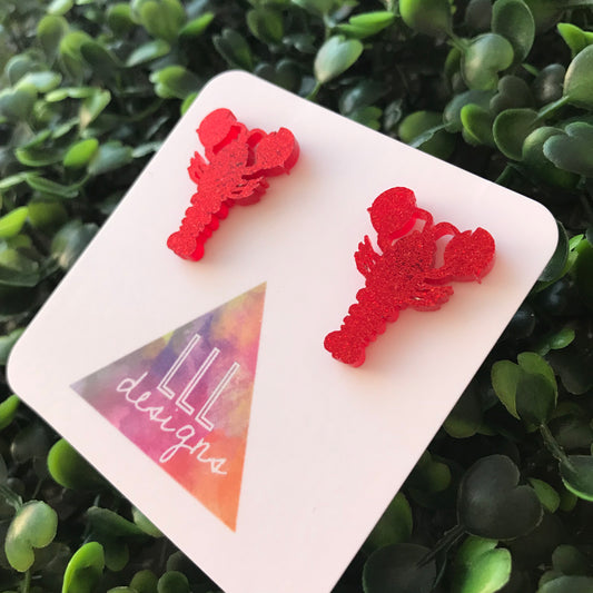 Glorious Glitter Red Lobster Lovin Stud Earrings. Quirky Earrings.