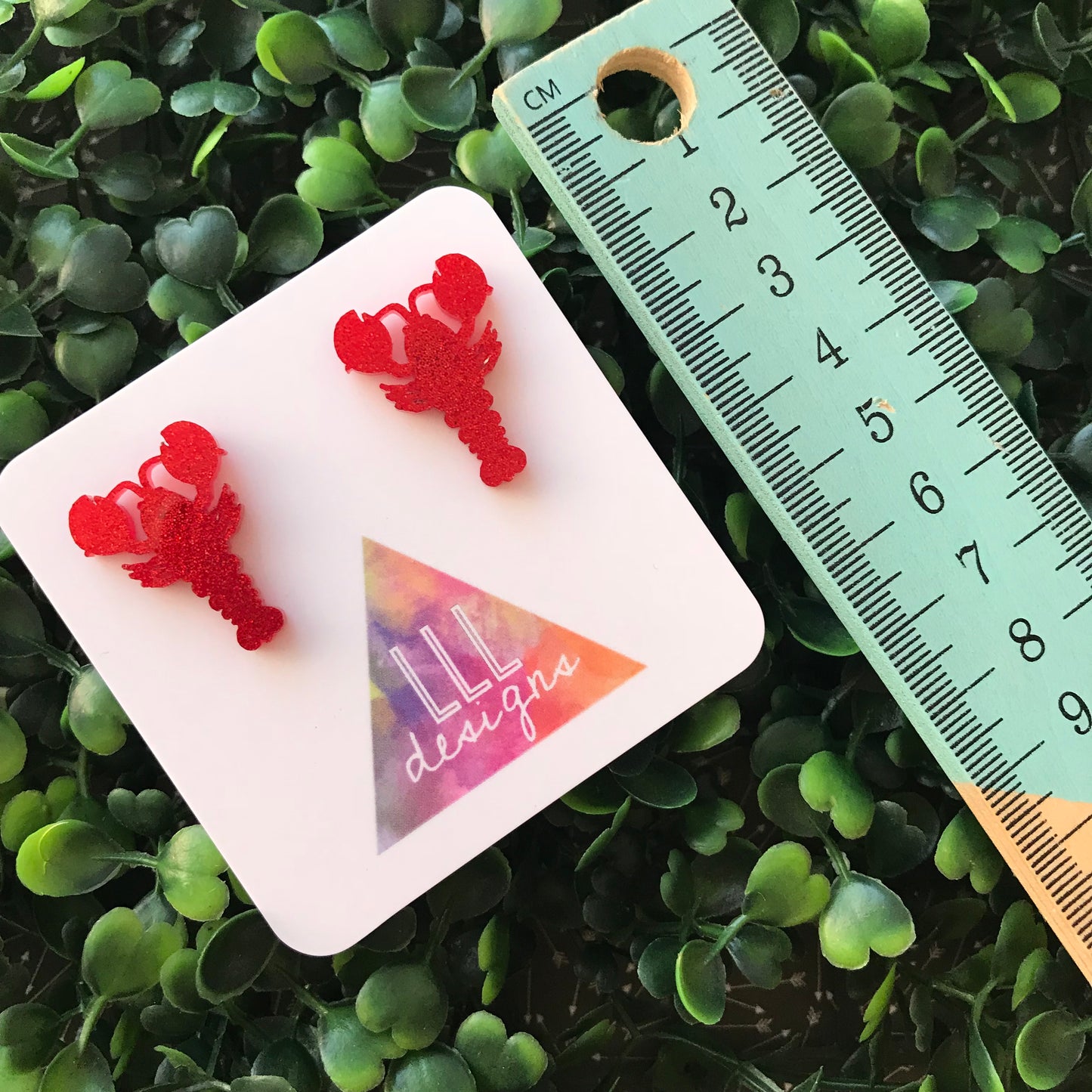 Glorious Glitter Red Lobster Lovin Stud Earrings. Quirky Earrings.