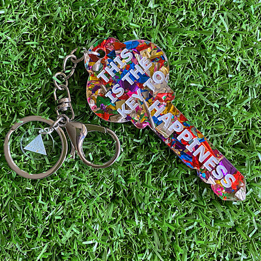 "THIS IS THE KEY TO HAPPINESS" Statement Acrylic Keyring.