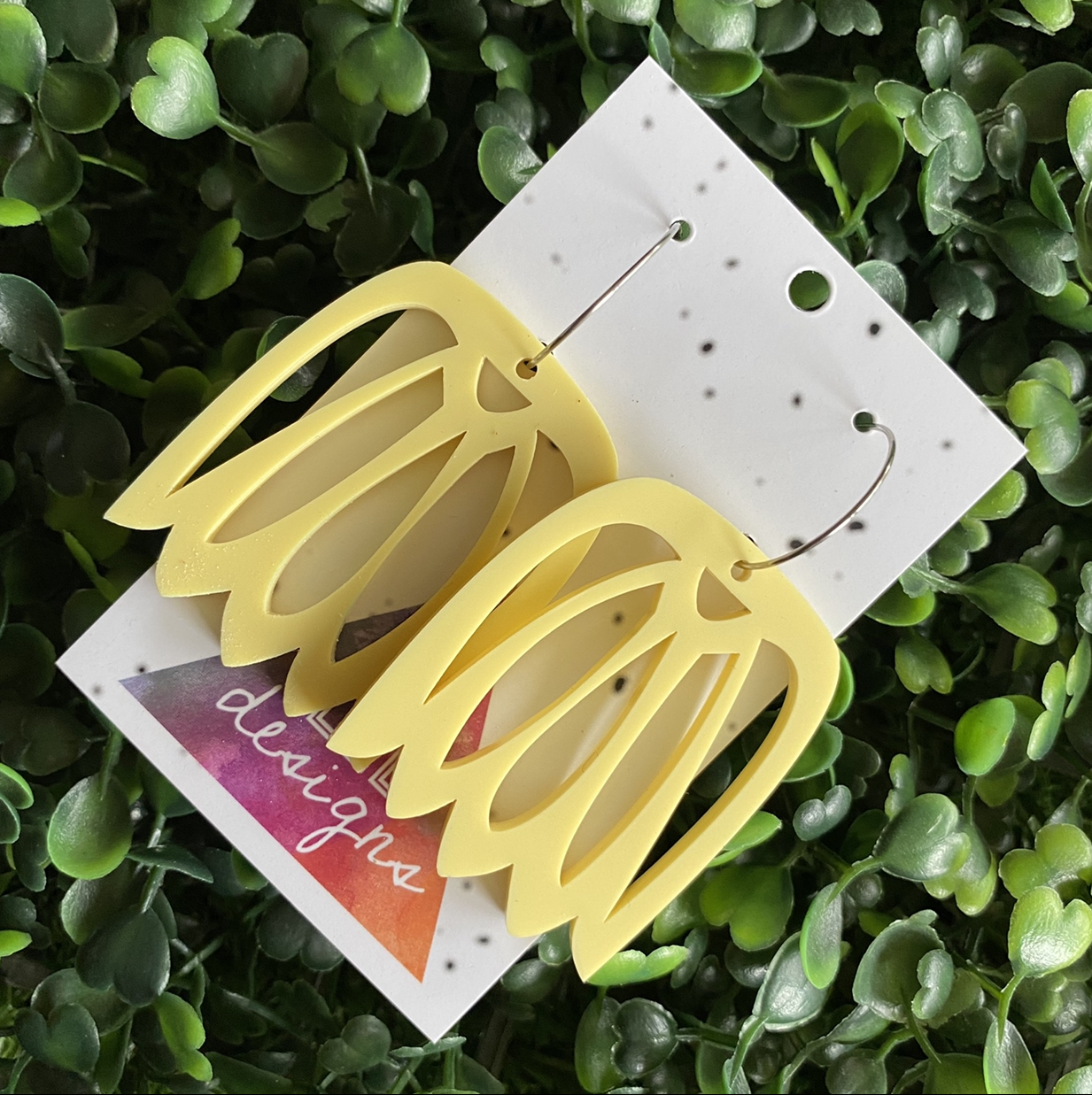Lemon Drop Hoop Statement Earrings. Made from Matte Pastel Lemon Acrylic.