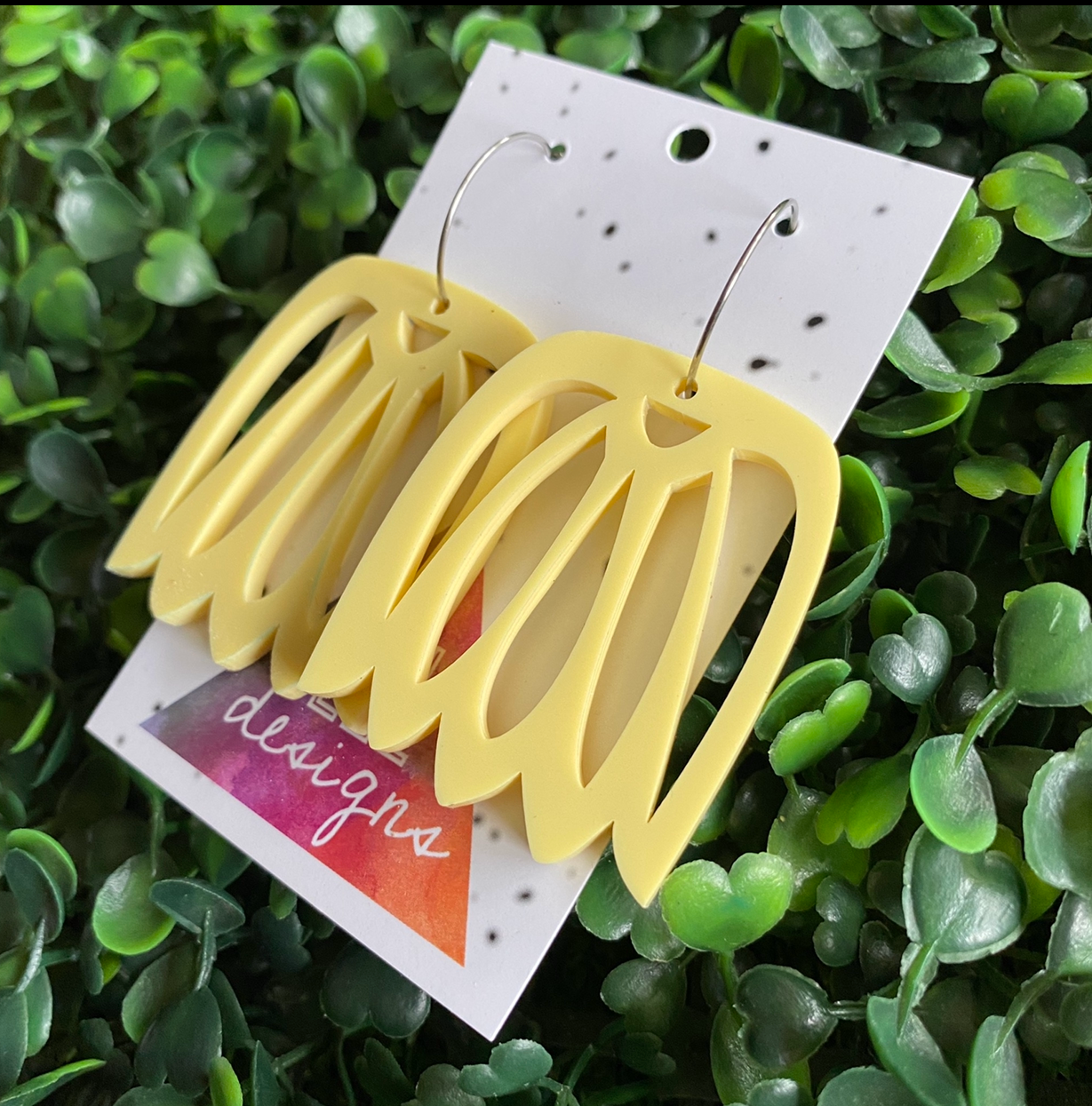 Lemon Drop Hoop Statement Earrings. Made from Matte Pastel Lemon Acrylic.