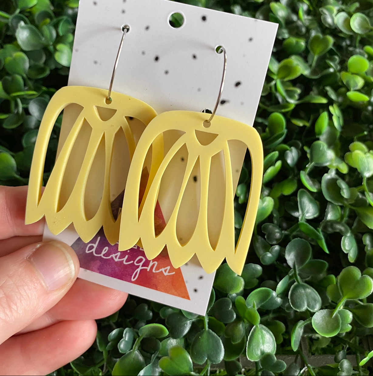 Lemon Drop Hoop Statement Earrings. Made from Matte Pastel Lemon Acrylic.