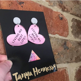 Tanya Hennessy - Living My Best Life!! Pink Mirror Love Heart Statement Dangle Earrings. PRE-ORDER.