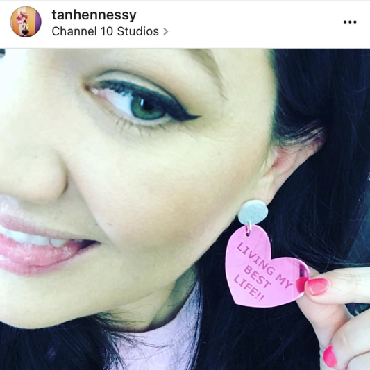 Tanya Hennessy - Living My Best Life!! Pink Mirror Love Heart Statement Dangle Earrings. PRE-ORDER.