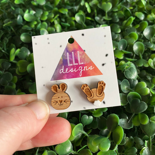 Easter Bunny Earrings. Super Duper Cute Little Easter Bunny Faces and Bums with 3D Tails!