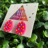 Easter Egg Earrings. Hand Painted Rainbow Polka Dot Easter Egg Studs - These guys are all kinds of great with their Hot Pink Base!