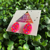 Easter Egg Earrings. Hand Painted Rainbow Polka Dot Easter Egg Studs - These guys are all kinds of great with their Hot Pink Base!