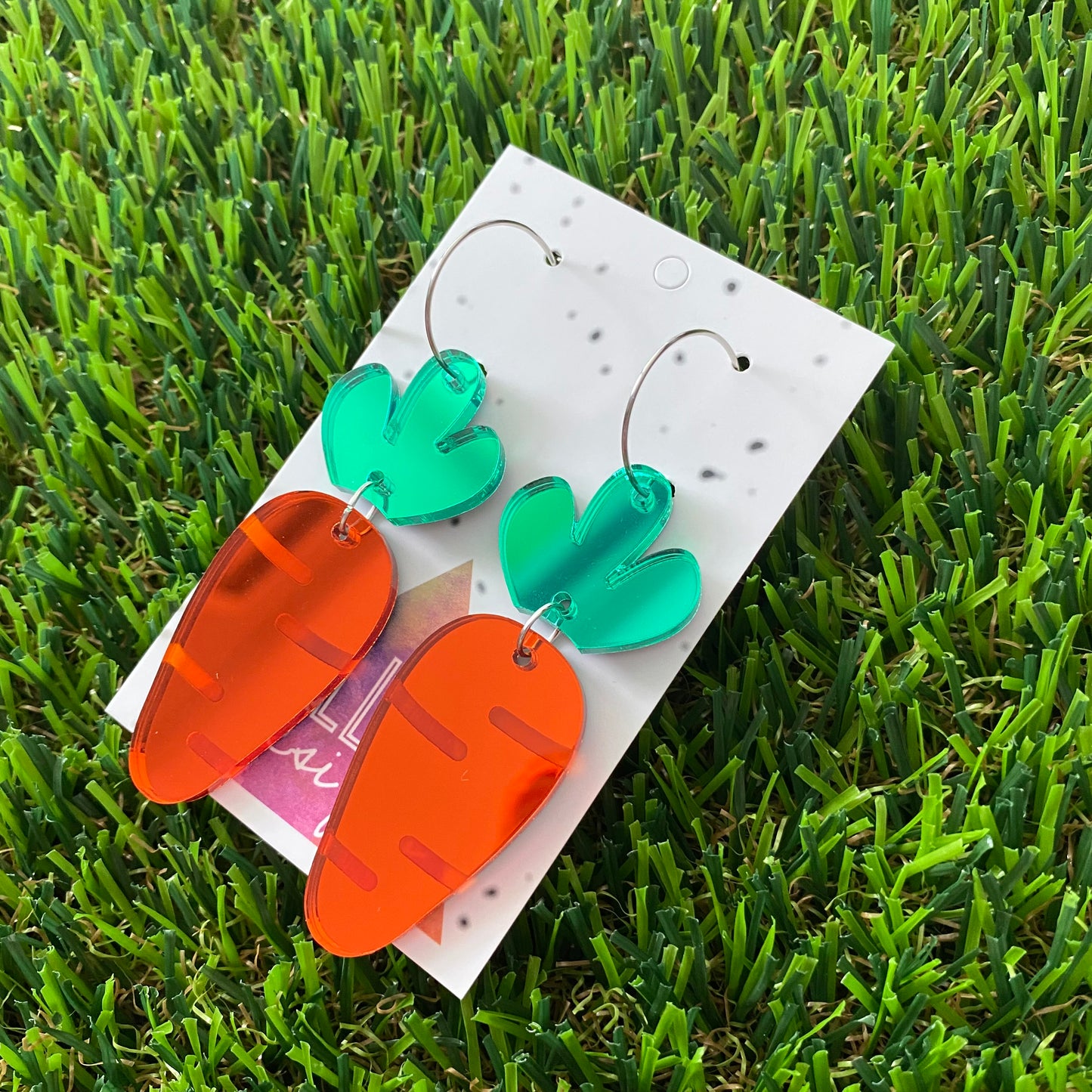 Mirror Carrot Statement Dangle Hoop Earrings - #veggielover