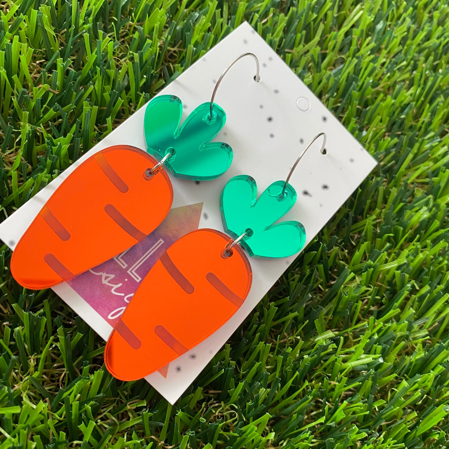 Mirror Carrot Statement Dangle Hoop Earrings - #veggielover