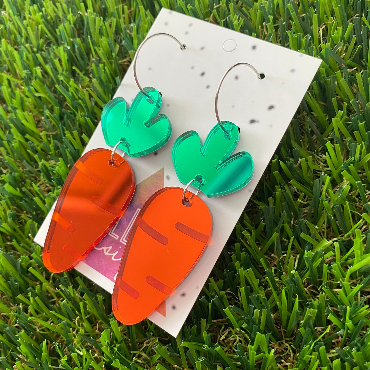 Mirror Carrot Statement Dangle Hoop Earrings - #veggielover