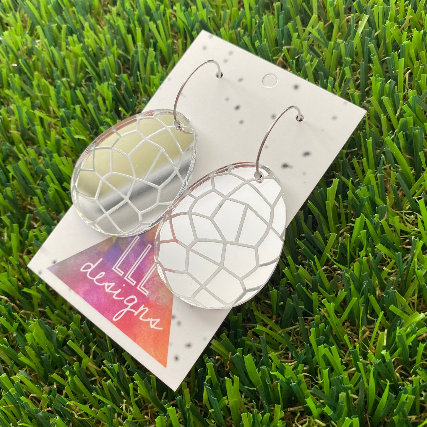 Silver Mirror Easter Egg Hoop Dangles - Super Lightweight!!!