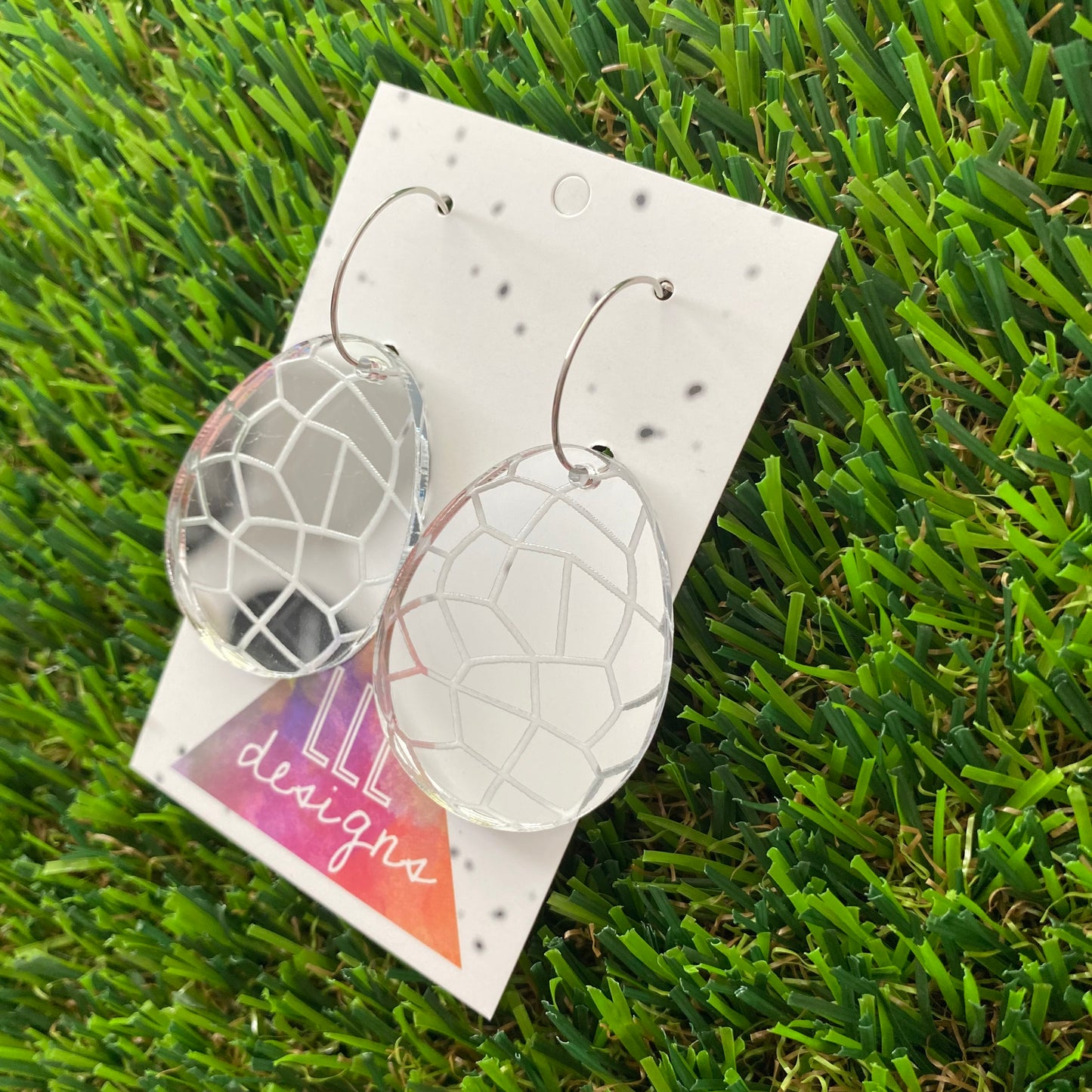 Silver Mirror Easter Egg Hoop Dangles - Super Lightweight!!!