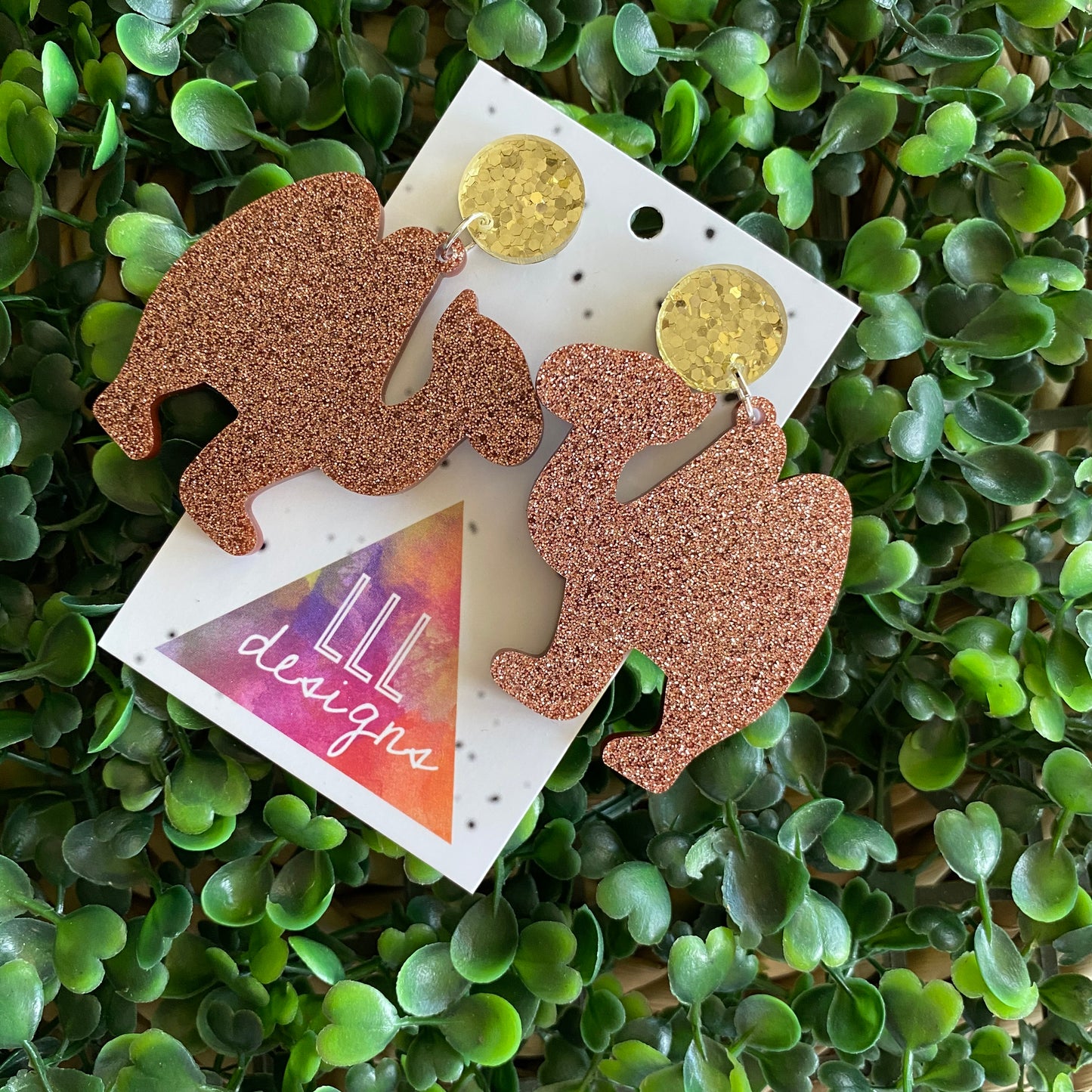 Camel Earrings - Glitter Copper Camel Statement Dangle Earrings.