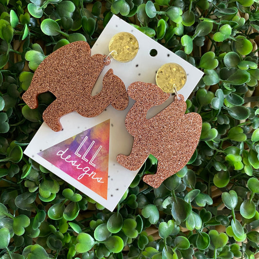 Camel Earrings - Glitter Copper Camel Statement Dangle Earrings.