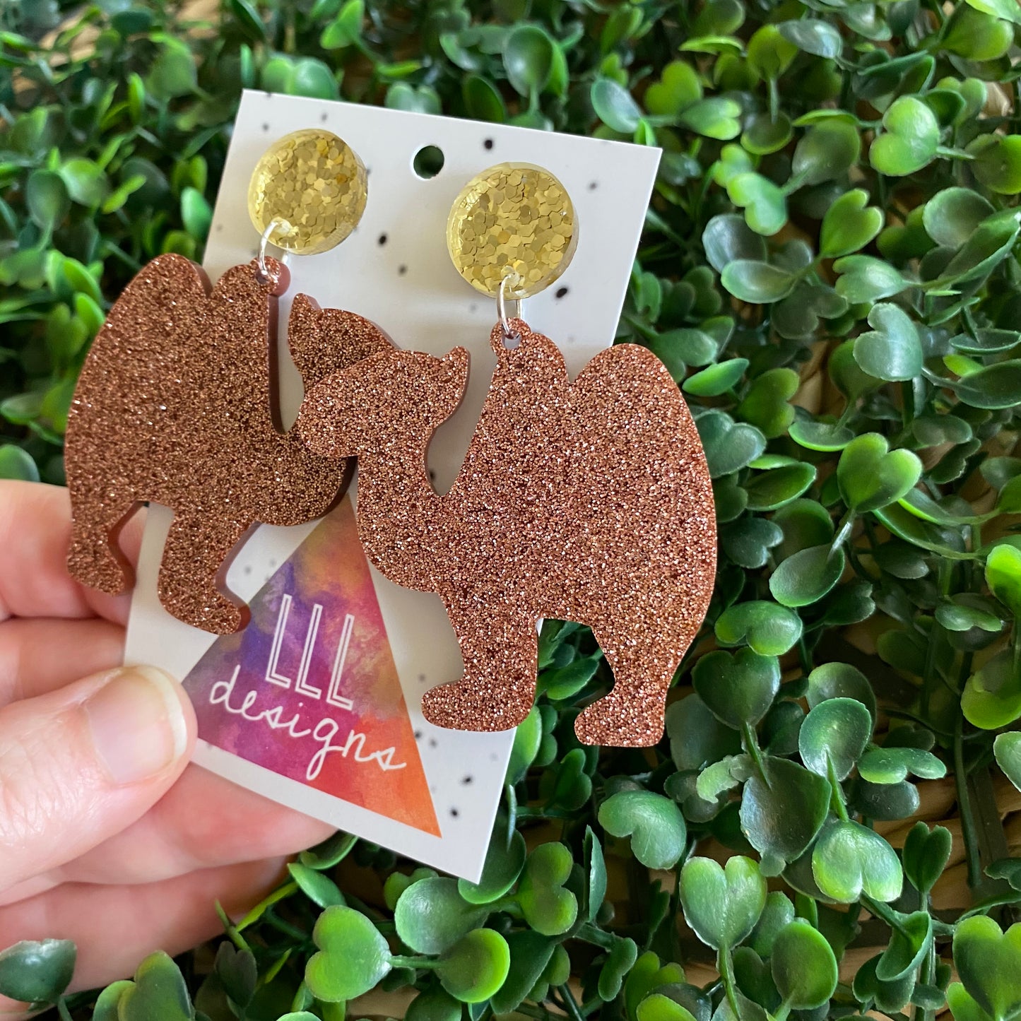 Camel Earrings - Glitter Copper Camel Statement Dangle Earrings.