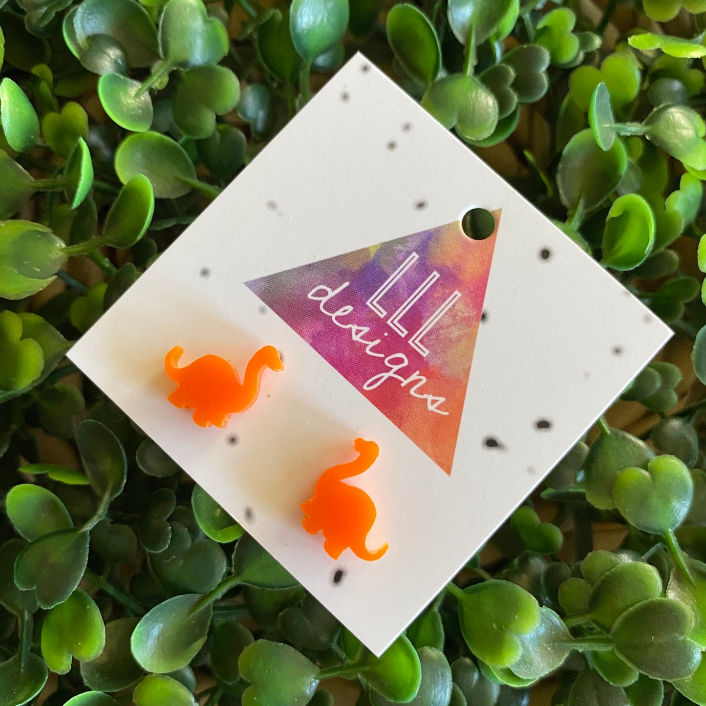 Orange Brontosaurus Earrings - Bobby Brontosaurus Stud Earrings. Dino Earrings. Dinosaur Earrings.