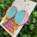Hot Air Balloon Earrings. Hand Painted Pastel Rainbow Hot Air Balloon Hoop Dangle Earrings.