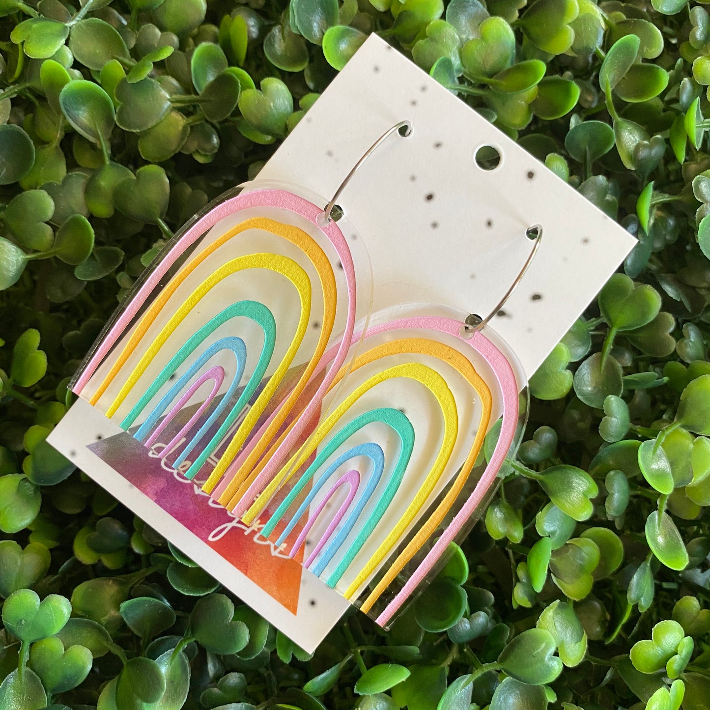 Rainbow Earrings. Fabulous Hand Painted Acrylic Pastel Rainbow Hoop Statement Earrings.