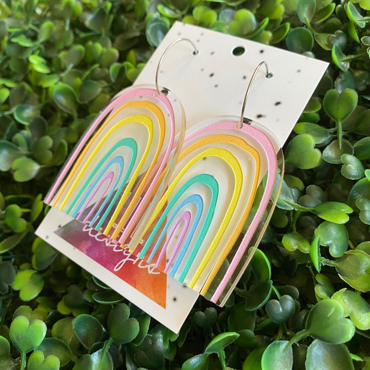 Rainbow Earrings. Fabulous Hand Painted Acrylic Pastel Rainbow Hoop Statement Earrings.