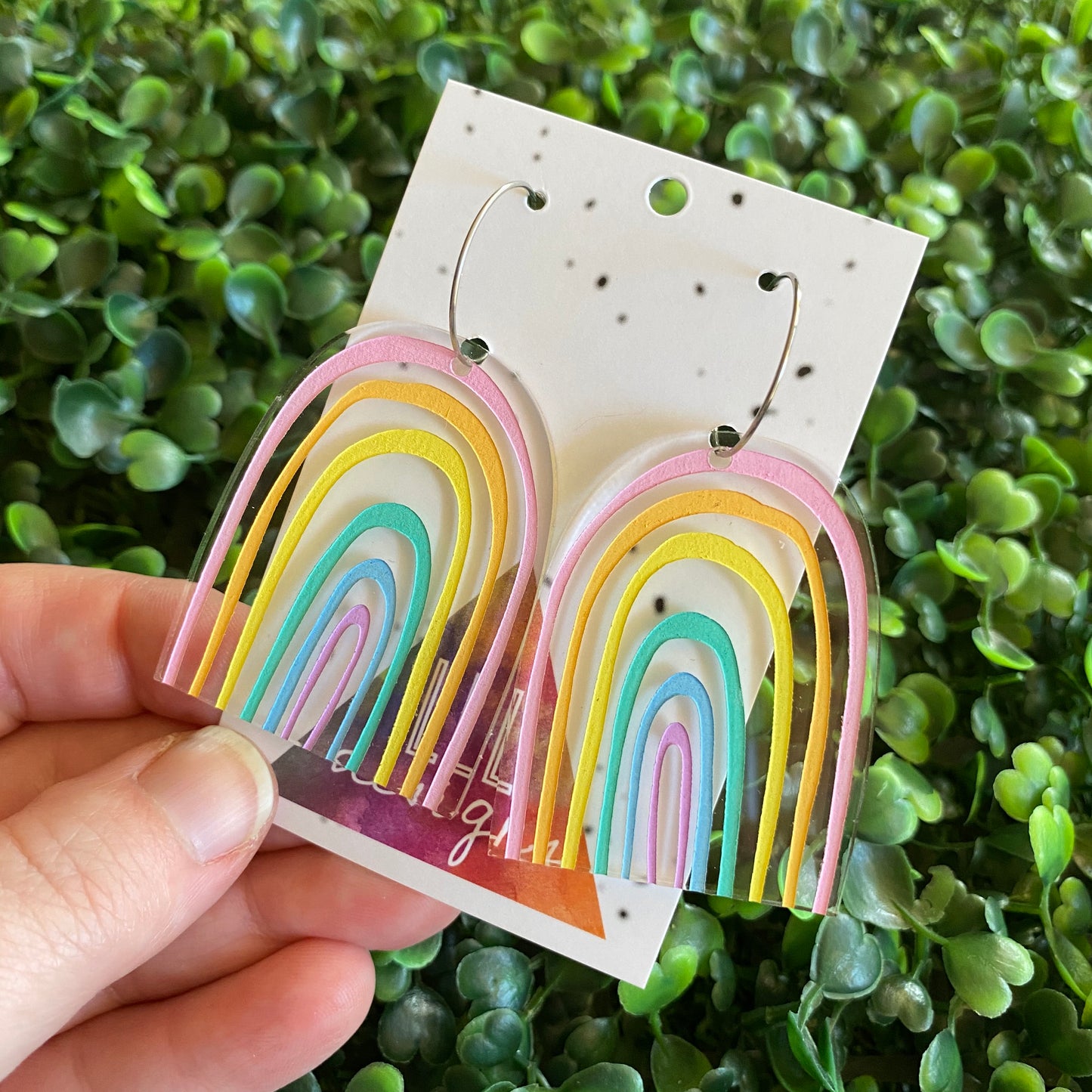 Rainbow Earrings. Fabulous Hand Painted Acrylic Pastel Rainbow Hoop Statement Earrings.