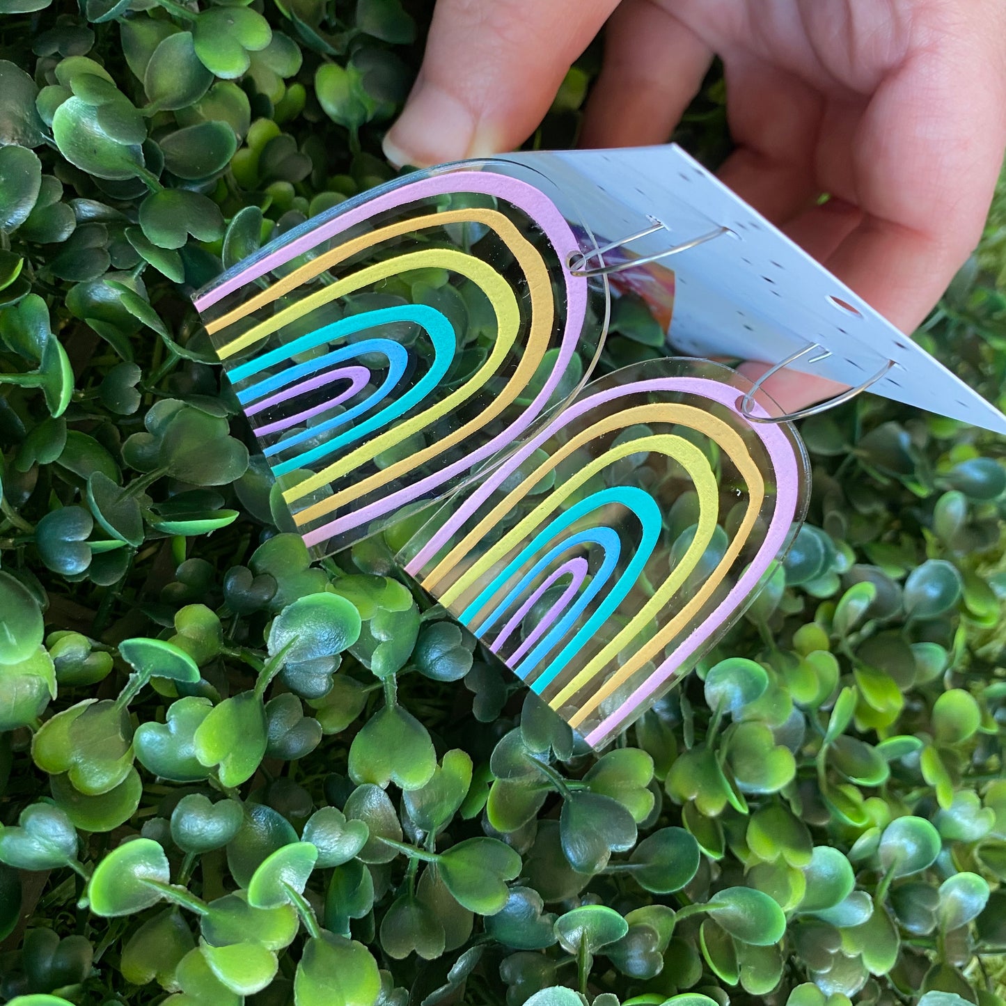 Rainbow Earrings. Fabulous Hand Painted Acrylic Pastel Rainbow Hoop Statement Earrings.