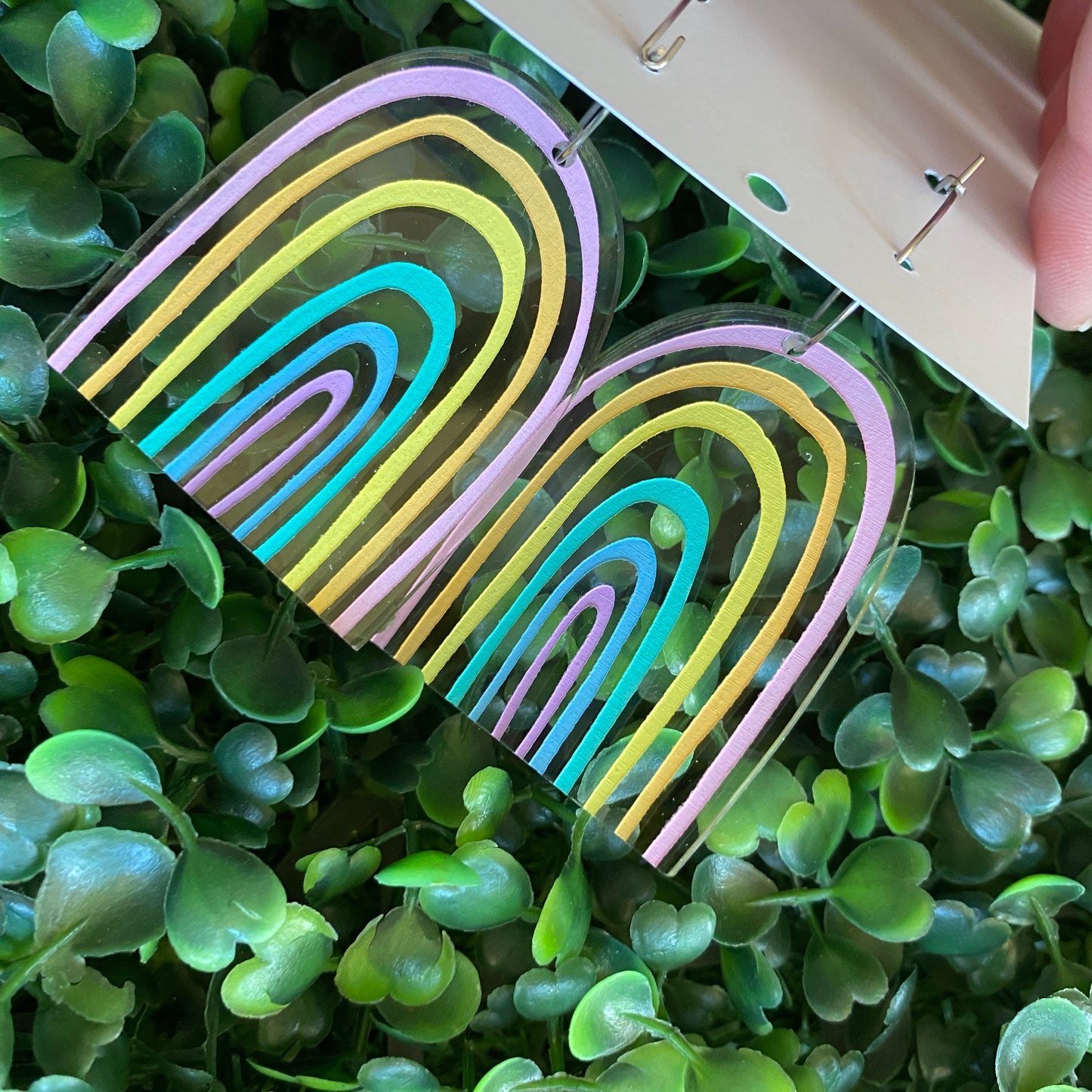 Rainbow Earrings. Fabulous Hand Painted Acrylic Pastel Rainbow Hoop Statement Earrings.