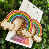 Rainbow Earrings. Hand Painted Timber Rainbow Hoop Earrings. MEGA SIZE! (Cute/Pink Colour way)