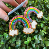 Rainbow Earrings. Hand Painted Timber Rainbow Hoop Earrings. MEGA SIZE! (Cute/Pink Colour way)