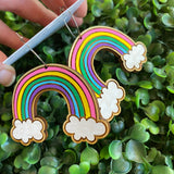 Rainbow Earrings. Hand Painted Timber Rainbow Hoop Earrings. MEGA SIZE! (Cute/Pink Colour way)