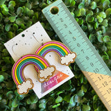 Rainbow Earrings. Hand Painted Timber Rainbow Hoop Earrings. MEGA SIZE! (Cute/Pink Colour way)