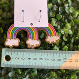 Rainbow Earrings. Hand Painted Timber Rainbow Hoop Earrings. MEGA SIZE! (Cute/Pink Colour way)