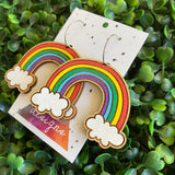 Rainbow Earrings. Hand Painted Timber Rainbow Hoop Earrings. MEGA SIZE!! (classic colour way)