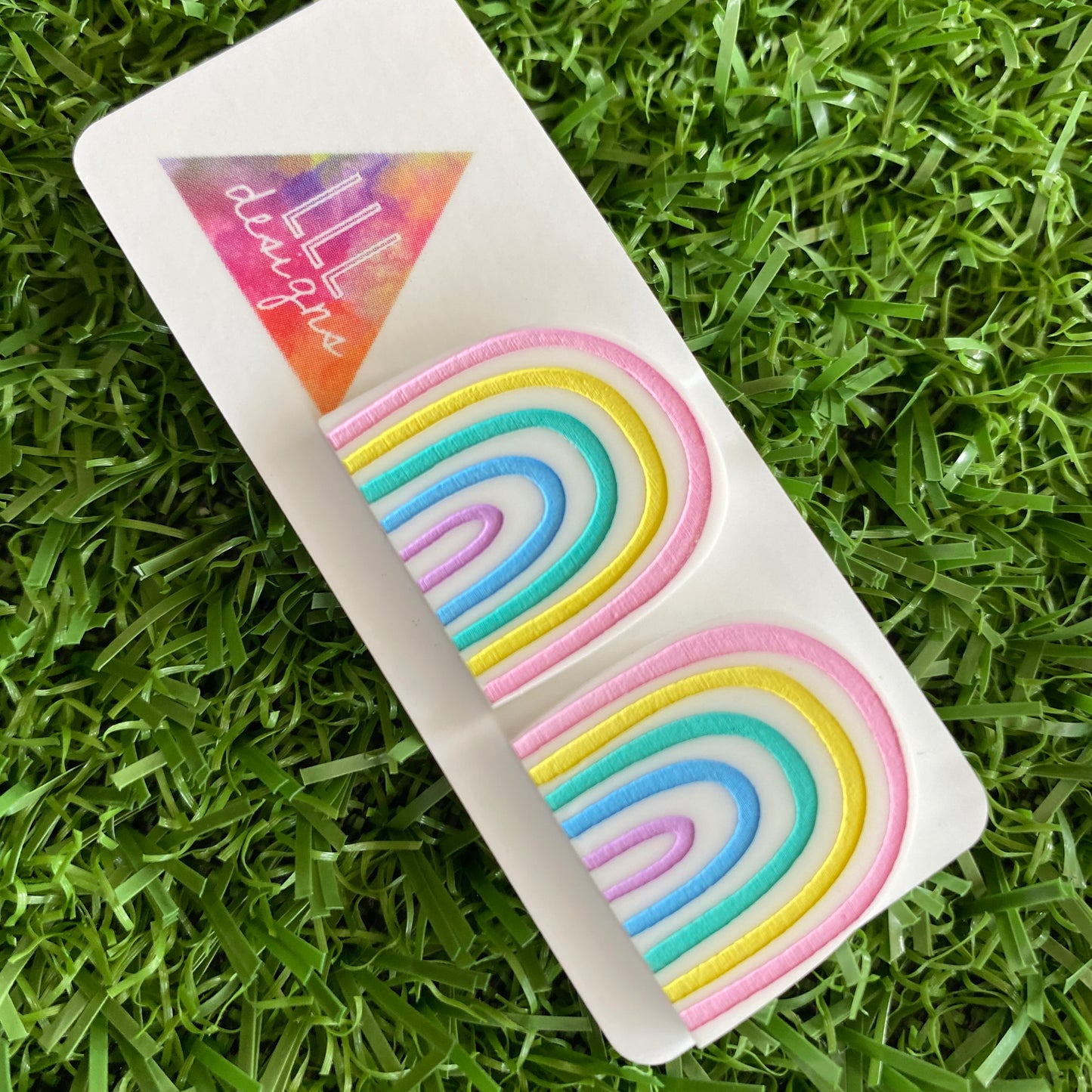 Rainbow Earrings - Hand Painted Acrylic Pastel Statement Stud Earrings - A Gorgeous Soft Little Rainbow Delight :)