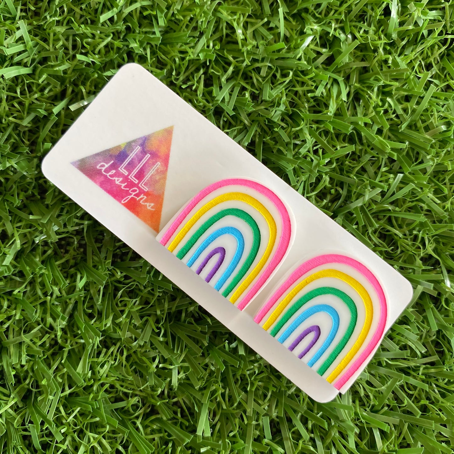 Rainbow Earrings - Hand Painted Acrylic Cute Style Rainbow Statement Stud Earrings - A Cute Little Slice of Rainbow Heaven :)