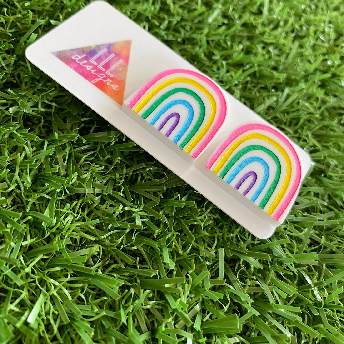 Rainbow Earrings - Hand Painted Acrylic Cute Style Rainbow Statement Stud Earrings - A Cute Little Slice of Rainbow Heaven :)