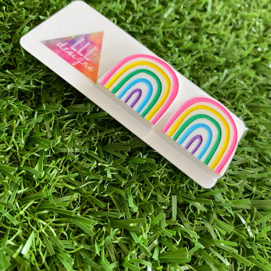 Rainbow Earrings - Hand Painted Acrylic Cute Style Rainbow Statement Stud Earrings - A Cute Little Slice of Rainbow Heaven :)