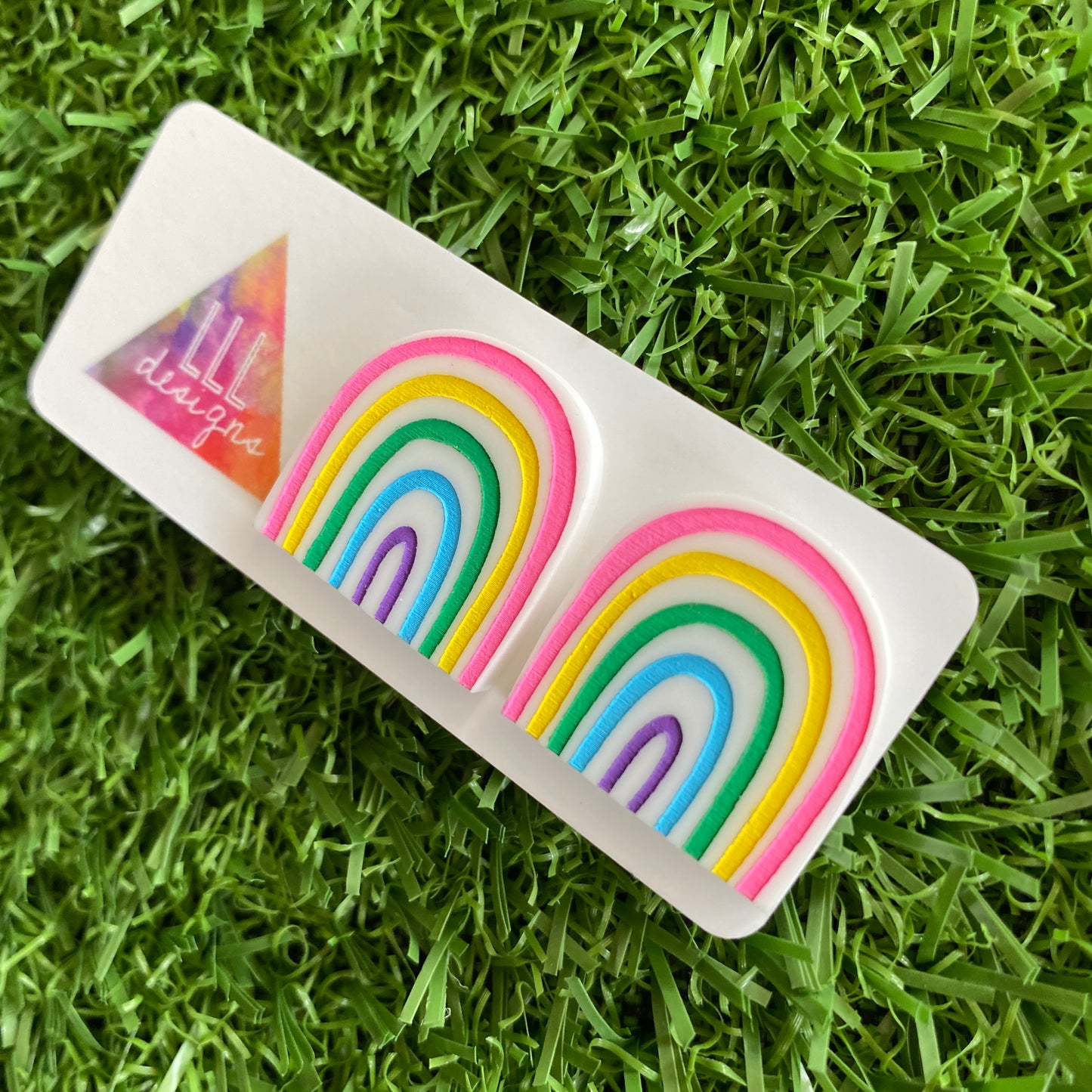 Rainbow Earrings - Hand Painted Acrylic Cute Style Rainbow Statement Stud Earrings - A Cute Little Slice of Rainbow Heaven :)
