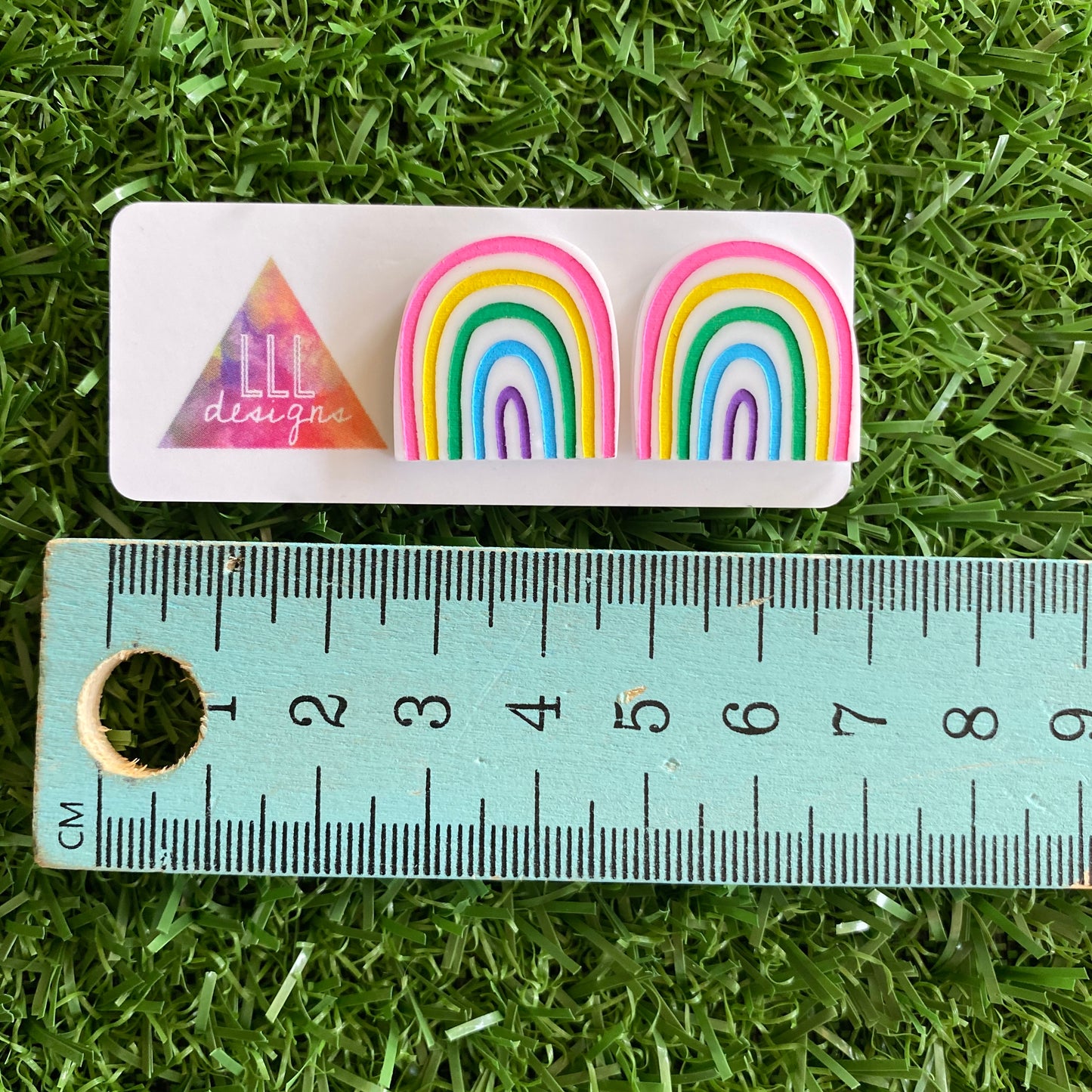 Rainbow Earrings - Hand Painted Acrylic Cute Style Rainbow Statement Stud Earrings - A Cute Little Slice of Rainbow Heaven :)