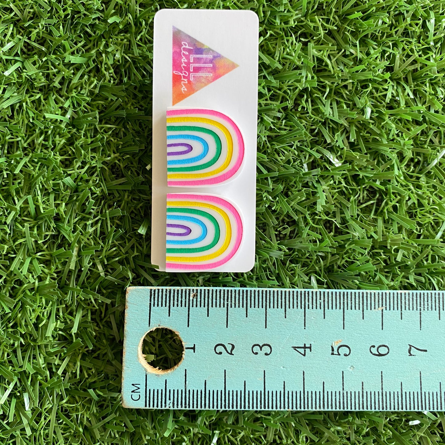 Rainbow Earrings - Hand Painted Acrylic Cute Style Rainbow Statement Stud Earrings - A Cute Little Slice of Rainbow Heaven :)