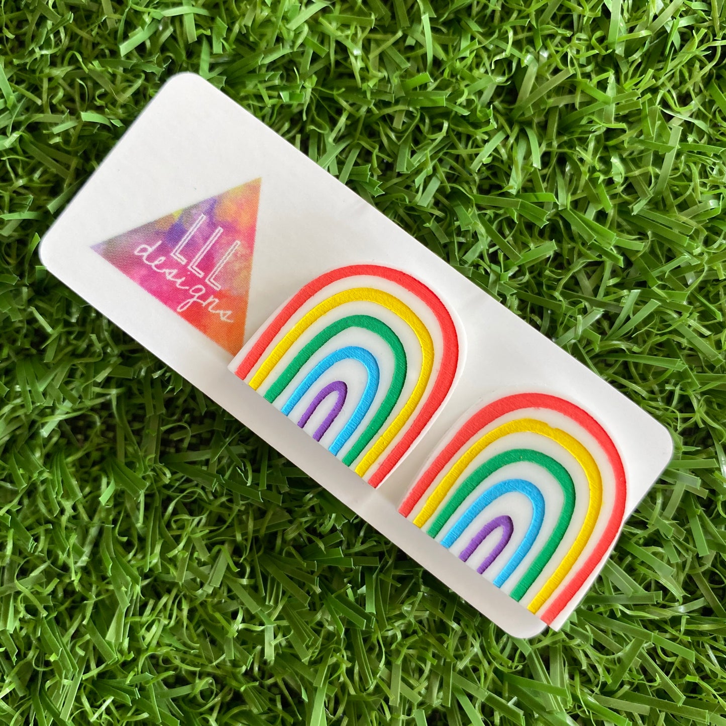 Rainbow Earrings - Hand Painted Acrylic Classic Rainbow Statement Stud Earrings - A Classic Rainbow that is sure to bring a smile to your face :)