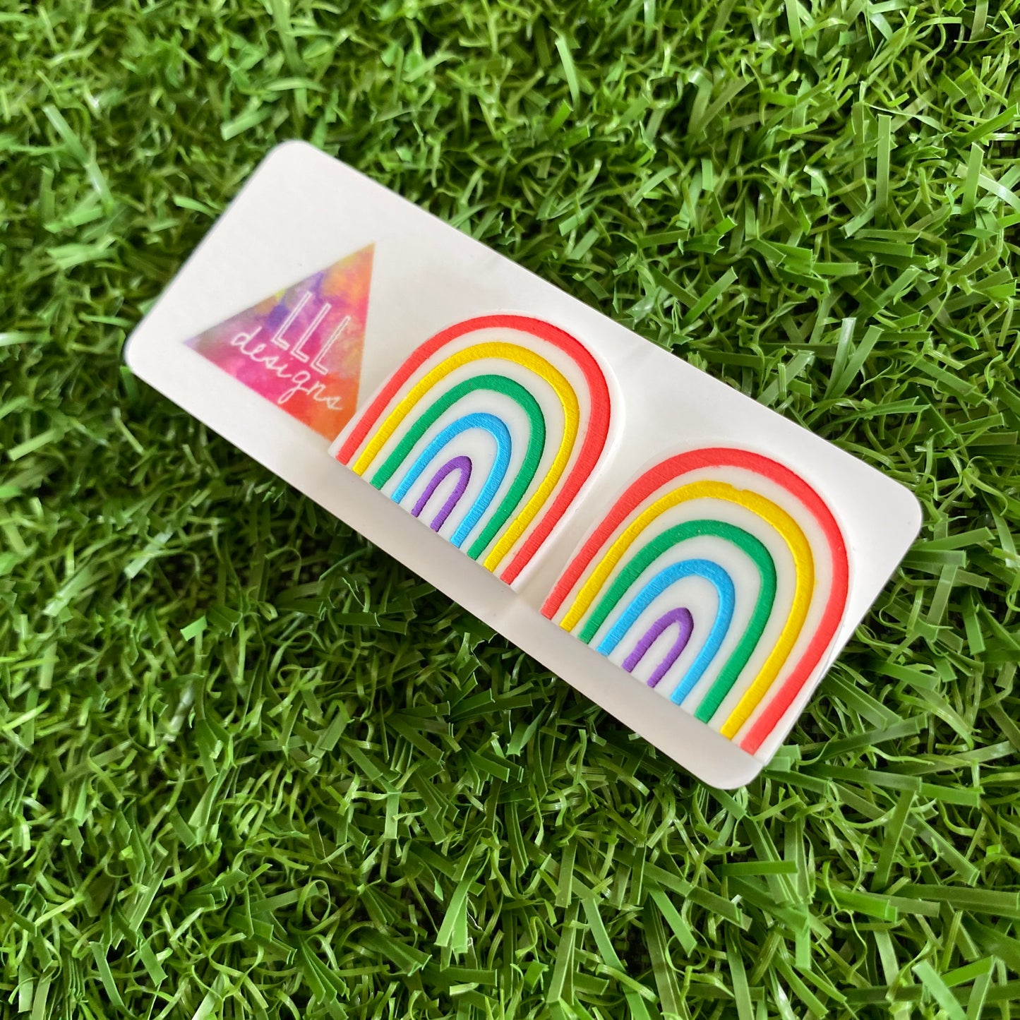 Rainbow Earrings - Hand Painted Acrylic Classic Rainbow Statement Stud Earrings - A Classic Rainbow that is sure to bring a smile to your face :)