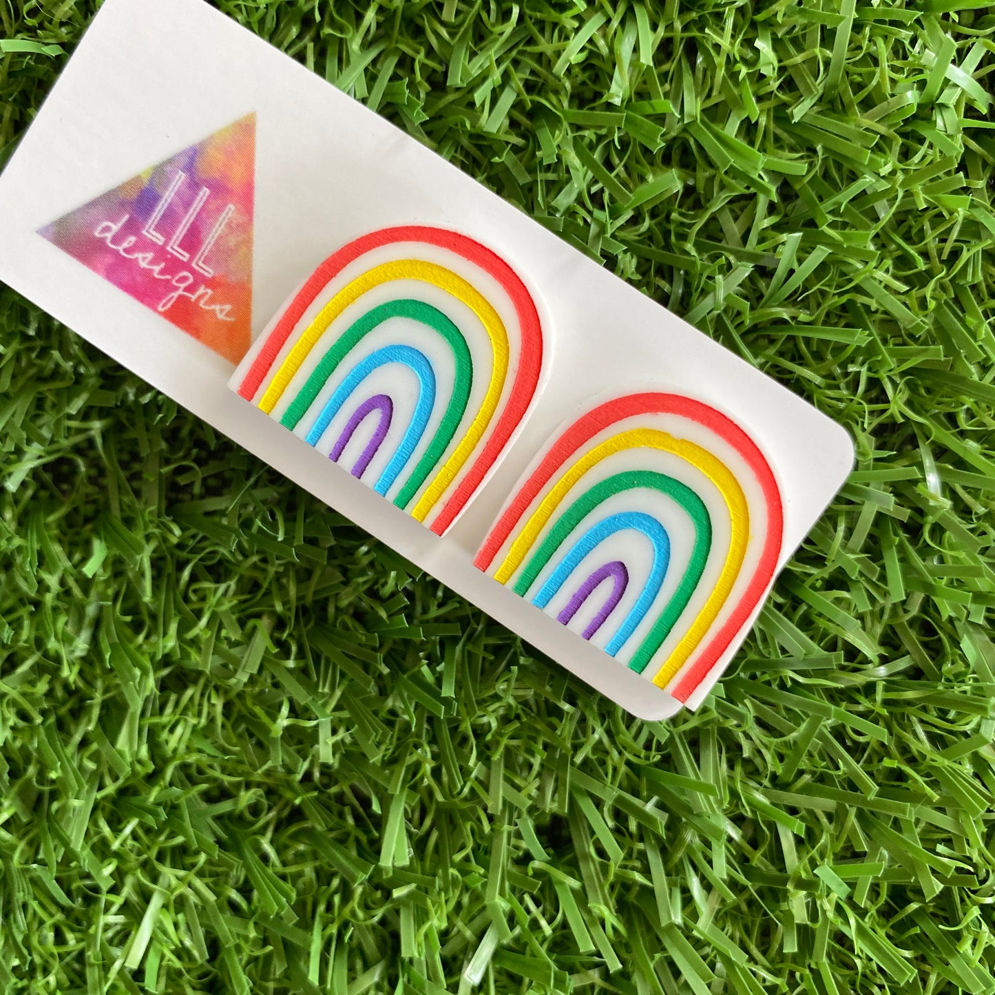 Rainbow Earrings - Hand Painted Acrylic Classic Rainbow Statement Stud Earrings - A Classic Rainbow that is sure to bring a smile to your face :)
